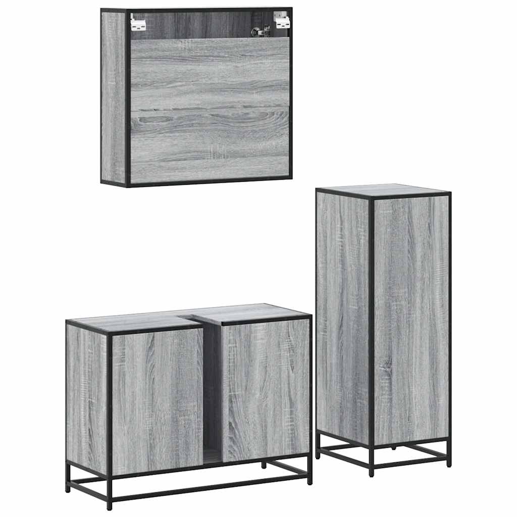 Ensemble de meubles de salle de bain 3 pcs Sonoma gris