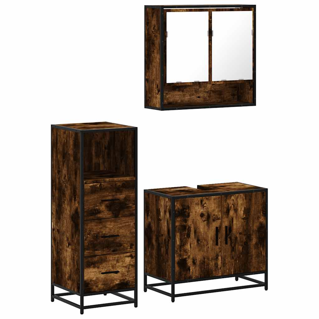 Ensemble de meubles de salle de bain 3 pcs Chêne fumé