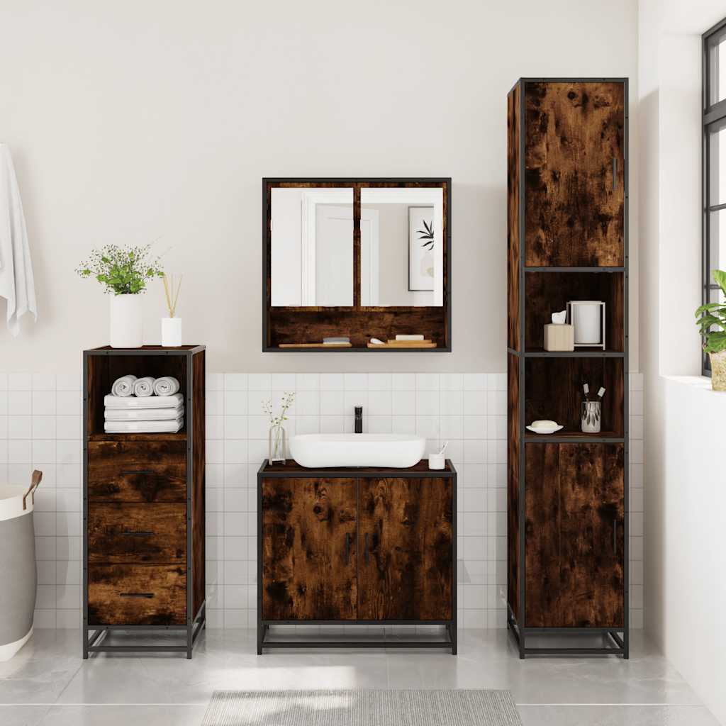 Ensemble de meubles de salle de bain 3 pcs Chêne fumé