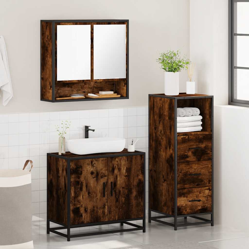 Ensemble de meubles de salle de bain 3 pcs Chêne fumé