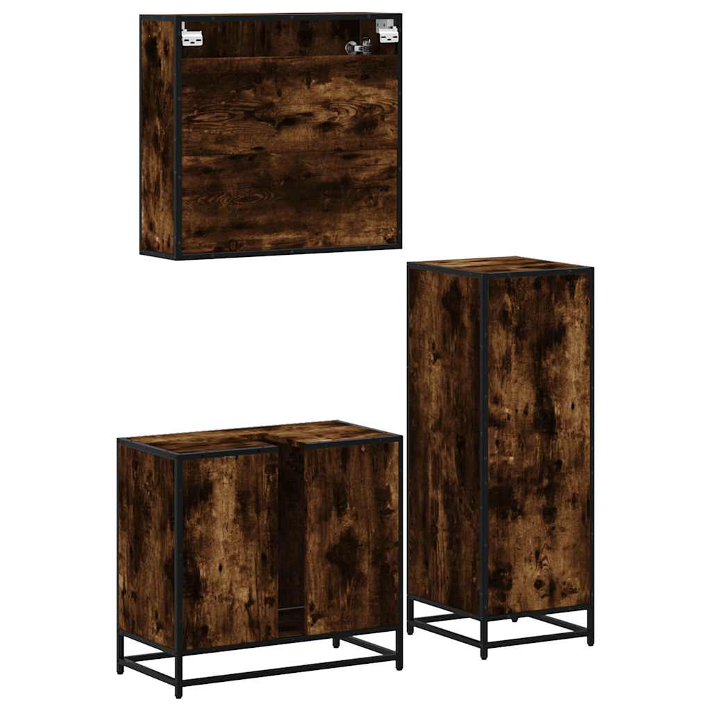 Ensemble de meubles de salle de bain 3 pcs Chêne fumé