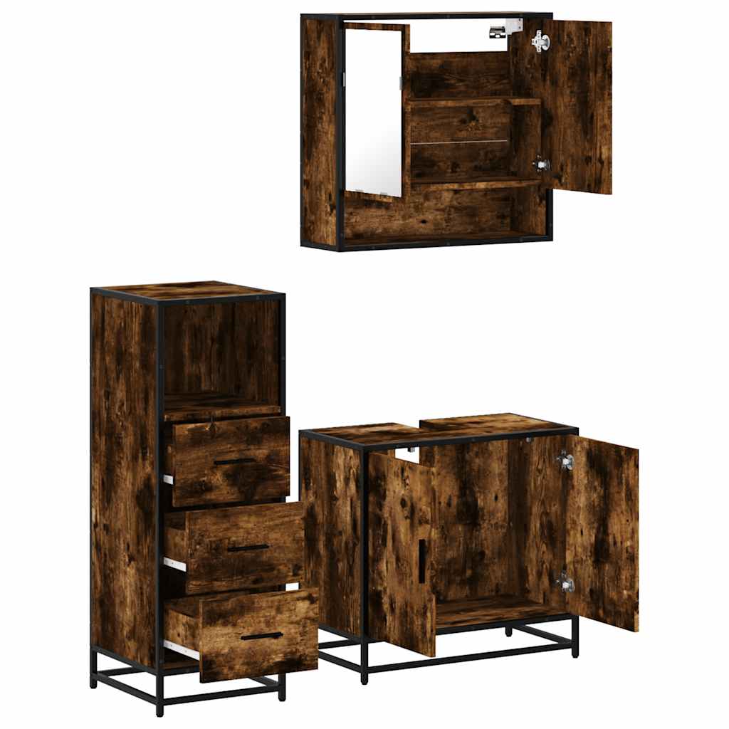 Ensemble de meubles de salle de bain 3 pcs Chêne fumé