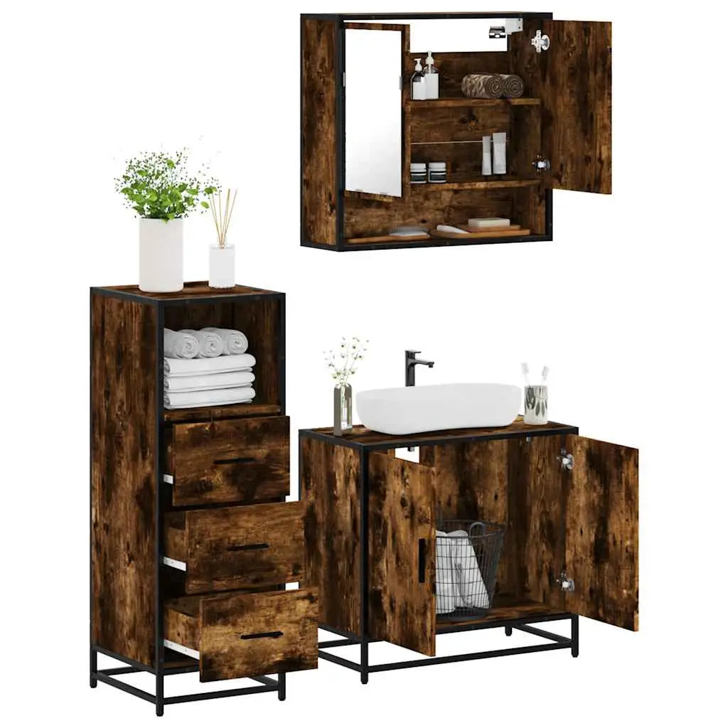 Ensemble de meubles de salle de bain 3 pcs Chêne fumé - XIOS