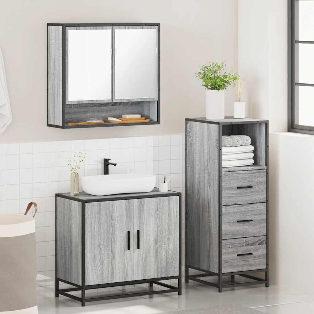 Ensemble de meubles de salle de bain 3 pcs Sonoma gris