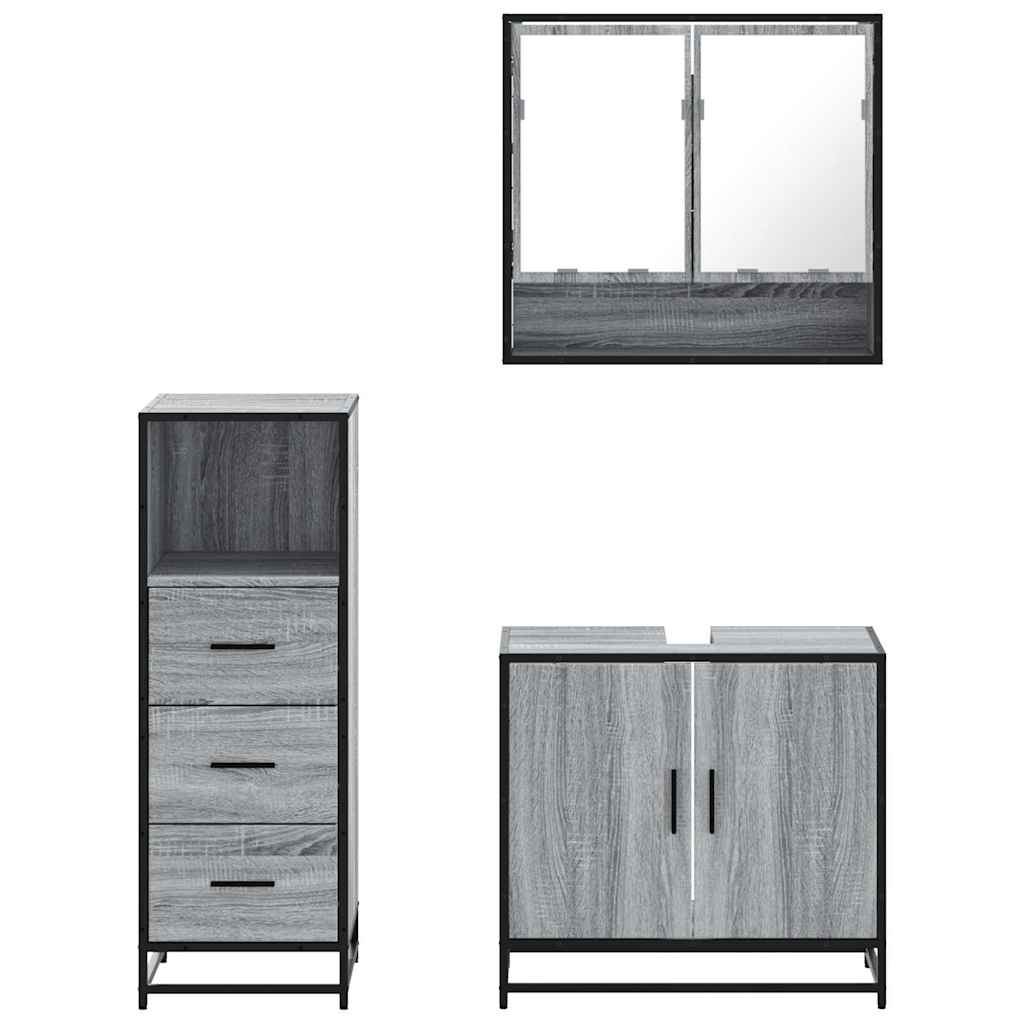 Ensemble de meubles de salle de bain 3 pcs Sonoma gris