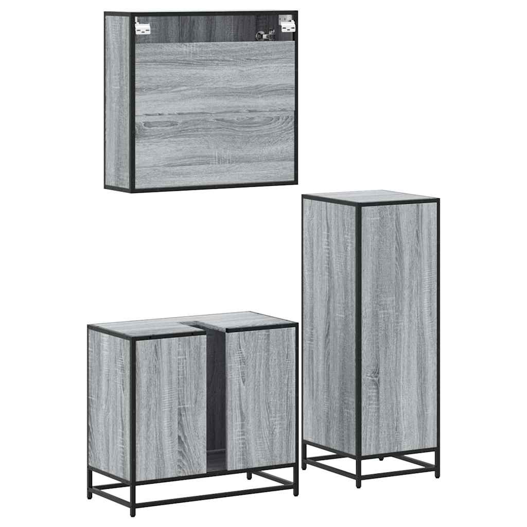Ensemble de meubles de salle de bain 3 pcs Sonoma gris