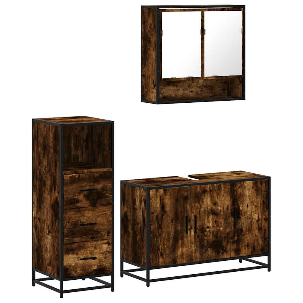 Ensemble de meubles de salle de bain 3 pcs Chêne fumé