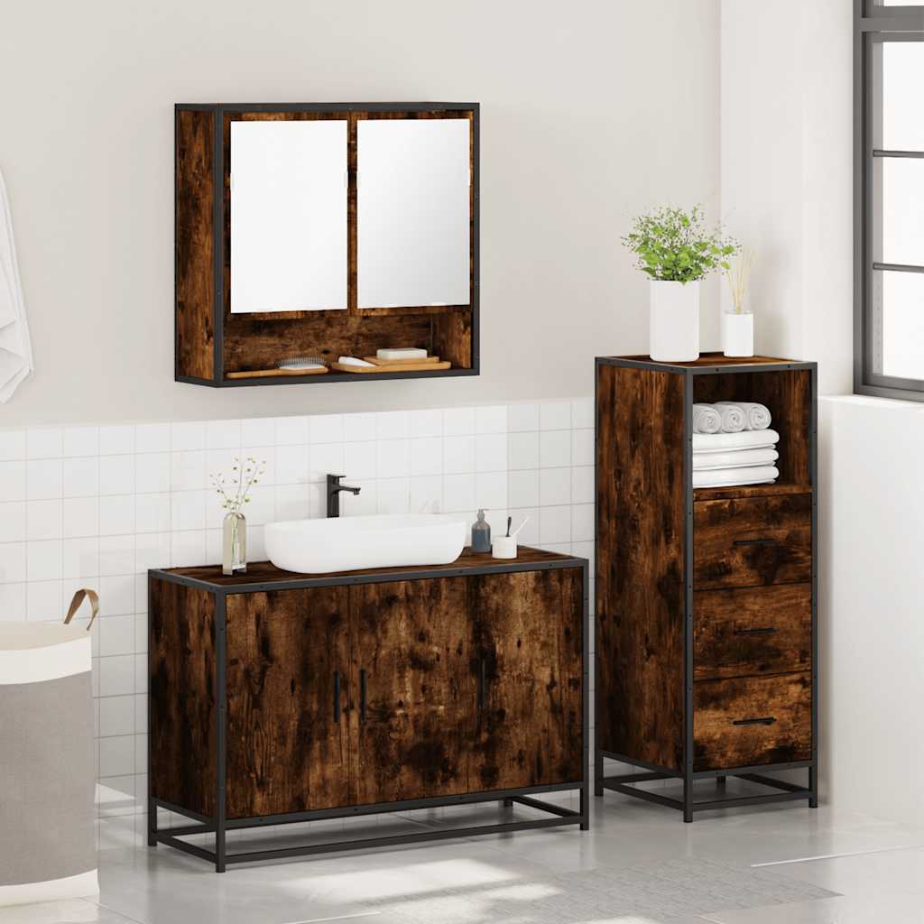Ensemble de meubles de salle de bain 3 pcs Chêne fumé