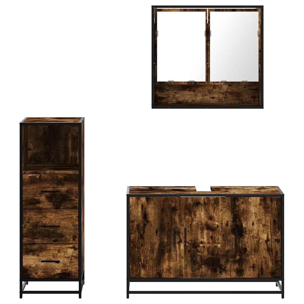 Ensemble de meubles de salle de bain 3 pcs Chêne fumé