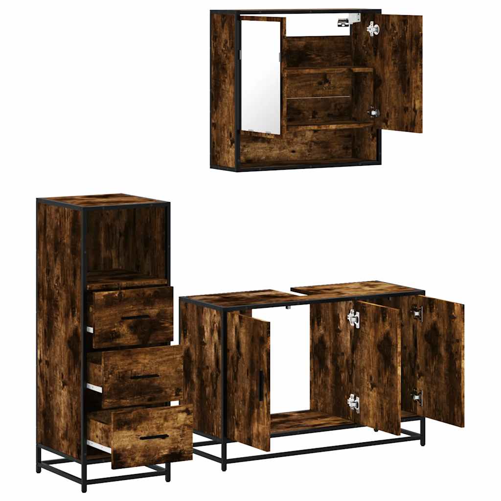 Ensemble de meubles de salle de bain 3 pcs Chêne fumé