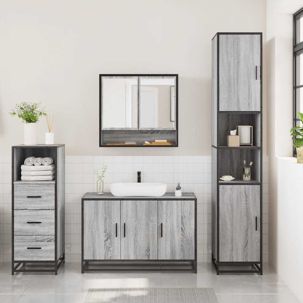 Ensemble de meubles de salle de bain 3 pcs Sonoma gris