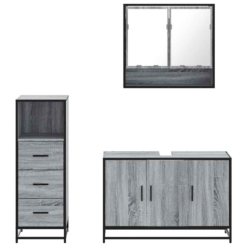 Ensemble de meubles de salle de bain 3 pcs Sonoma gris