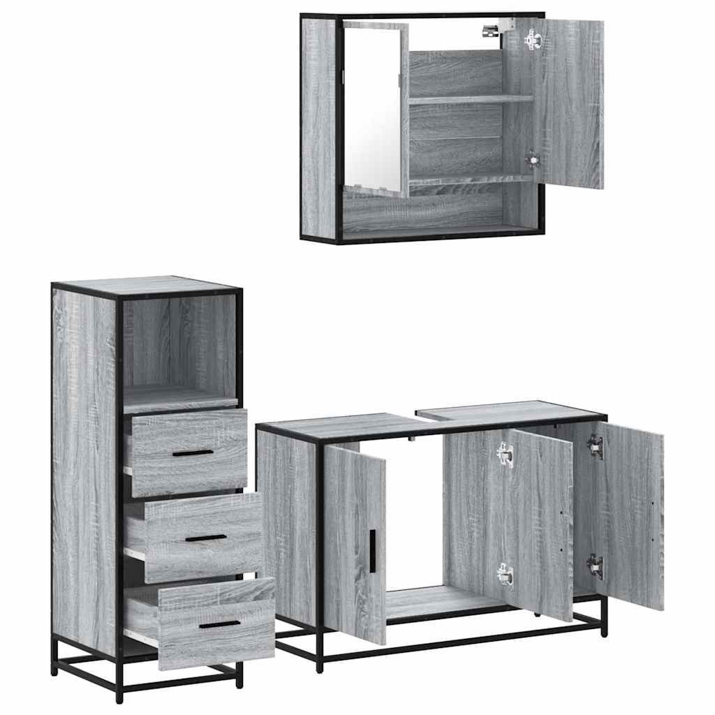 Ensemble de meubles de salle de bain 3 pcs Sonoma gris