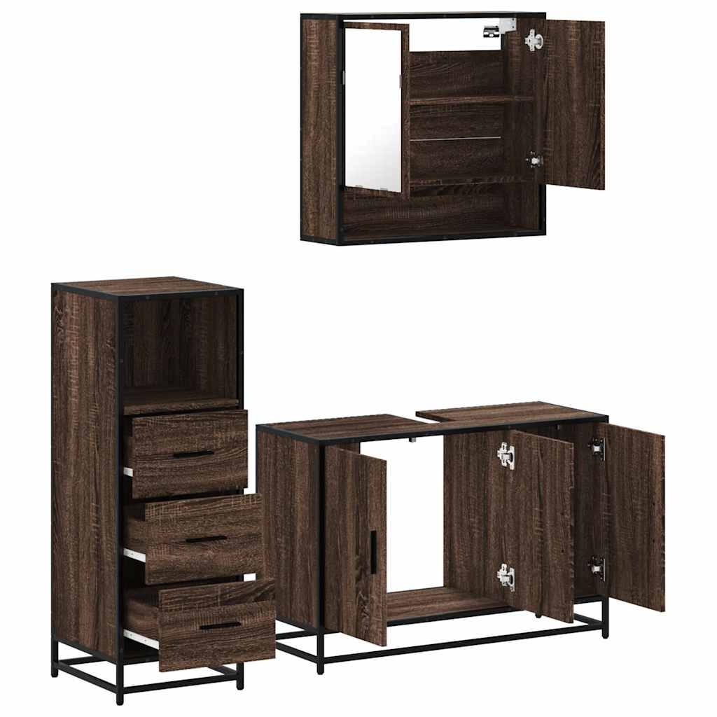 Ensemble de meubles de salle de bain 3 pcs Chêne marron