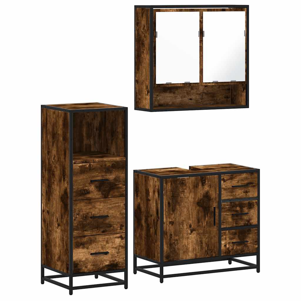 Ensemble de meubles de salle de bain 3 pcs Chêne fumé