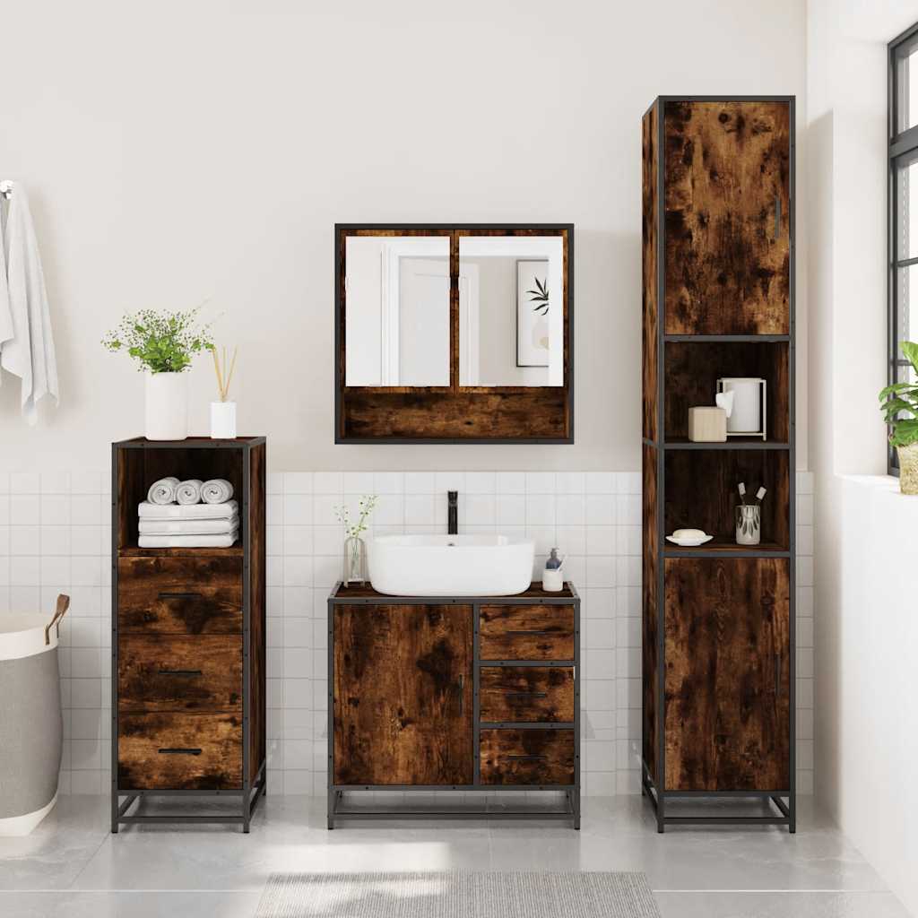 Ensemble de meubles de salle de bain 3 pcs Chêne fumé