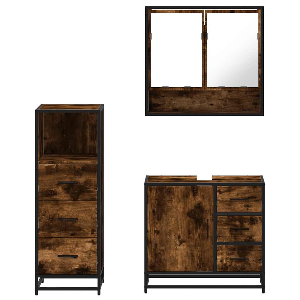 Ensemble de meubles de salle de bain 3 pcs Chêne fumé