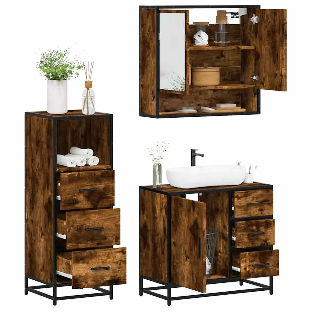 Ensemble de meubles de salle de bain 3 pcs Chêne fumé - XIOS