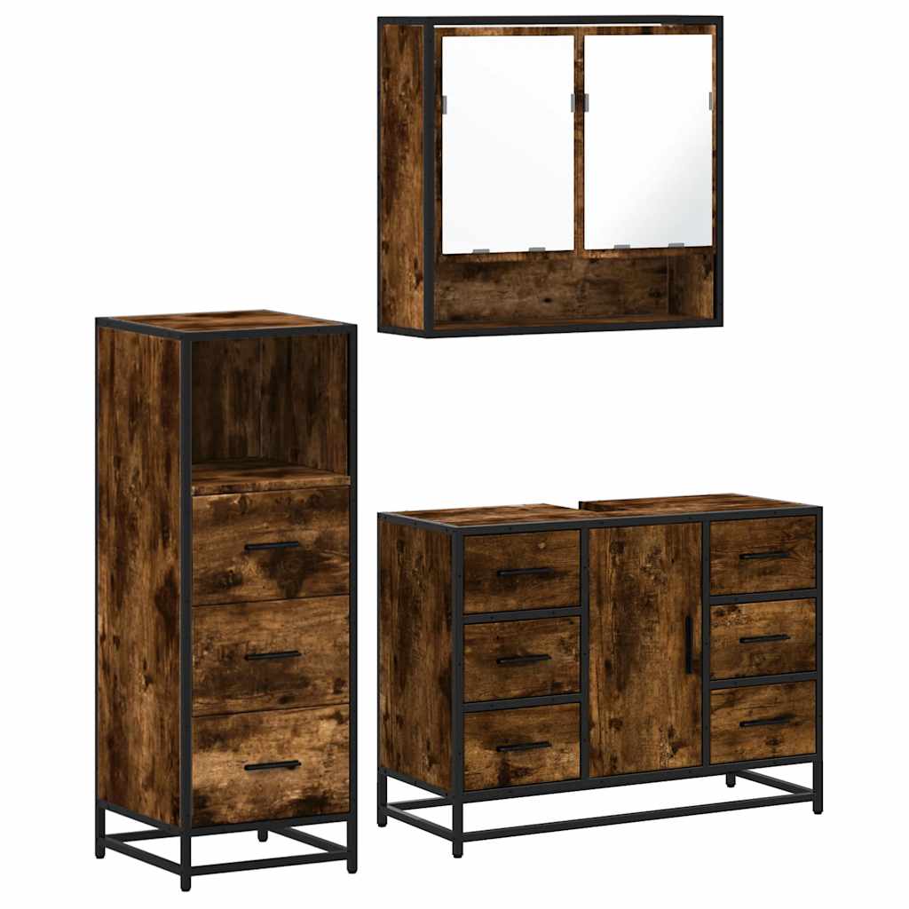 Ensemble de meubles de salle de bain 3 pcs Chêne fumé