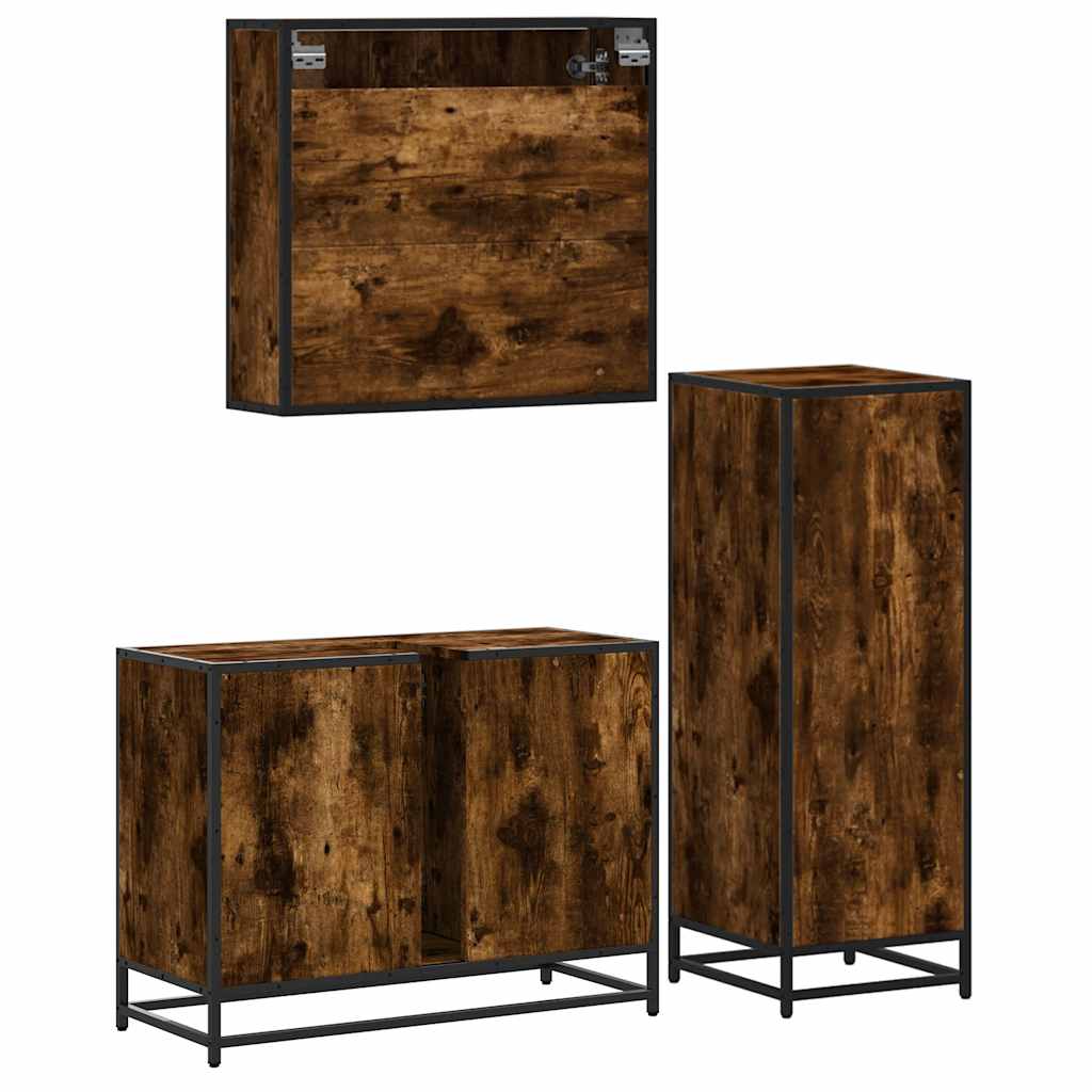 Ensemble de meubles de salle de bain 3 pcs Chêne fumé