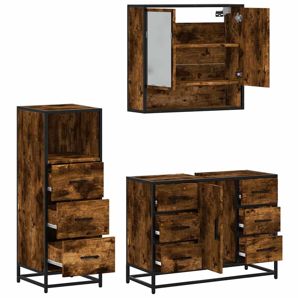 Ensemble de meubles de salle de bain 3 pcs Chêne fumé
