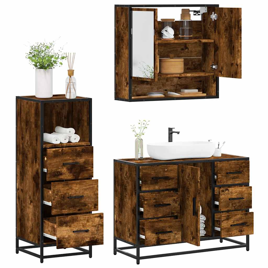Ensemble de meubles de salle de bain 3 pcs Chêne fumé