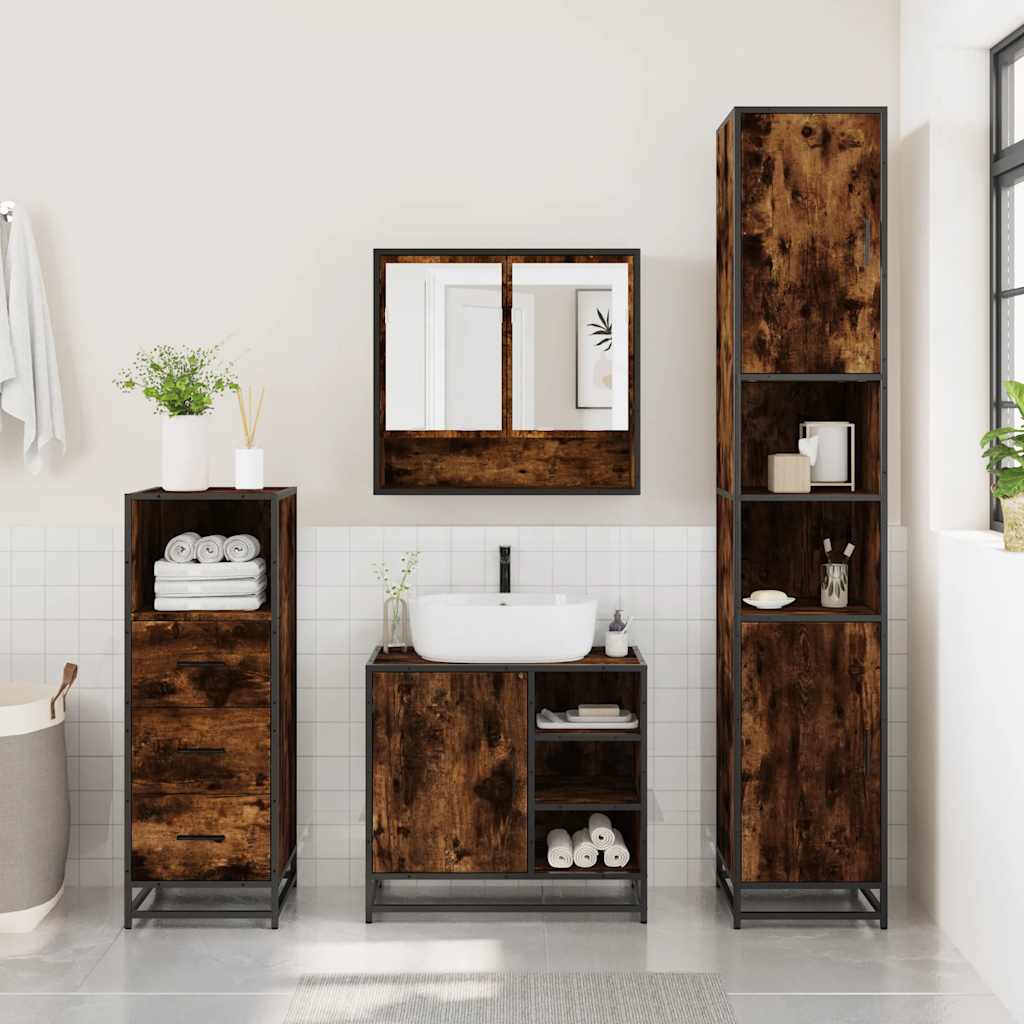 Ensemble de meubles de salle de bain 3 pcs Chêne fumé
