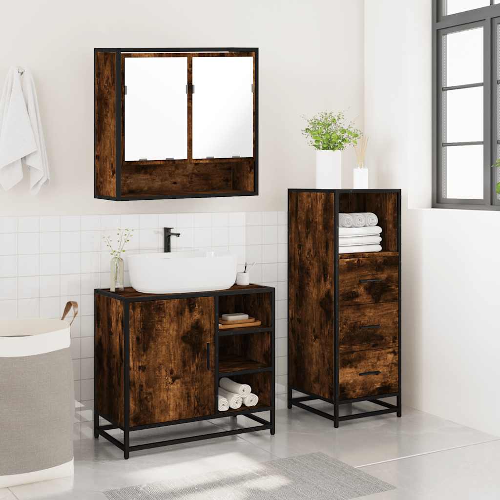 Ensemble de meubles de salle de bain 3 pcs Chêne fumé