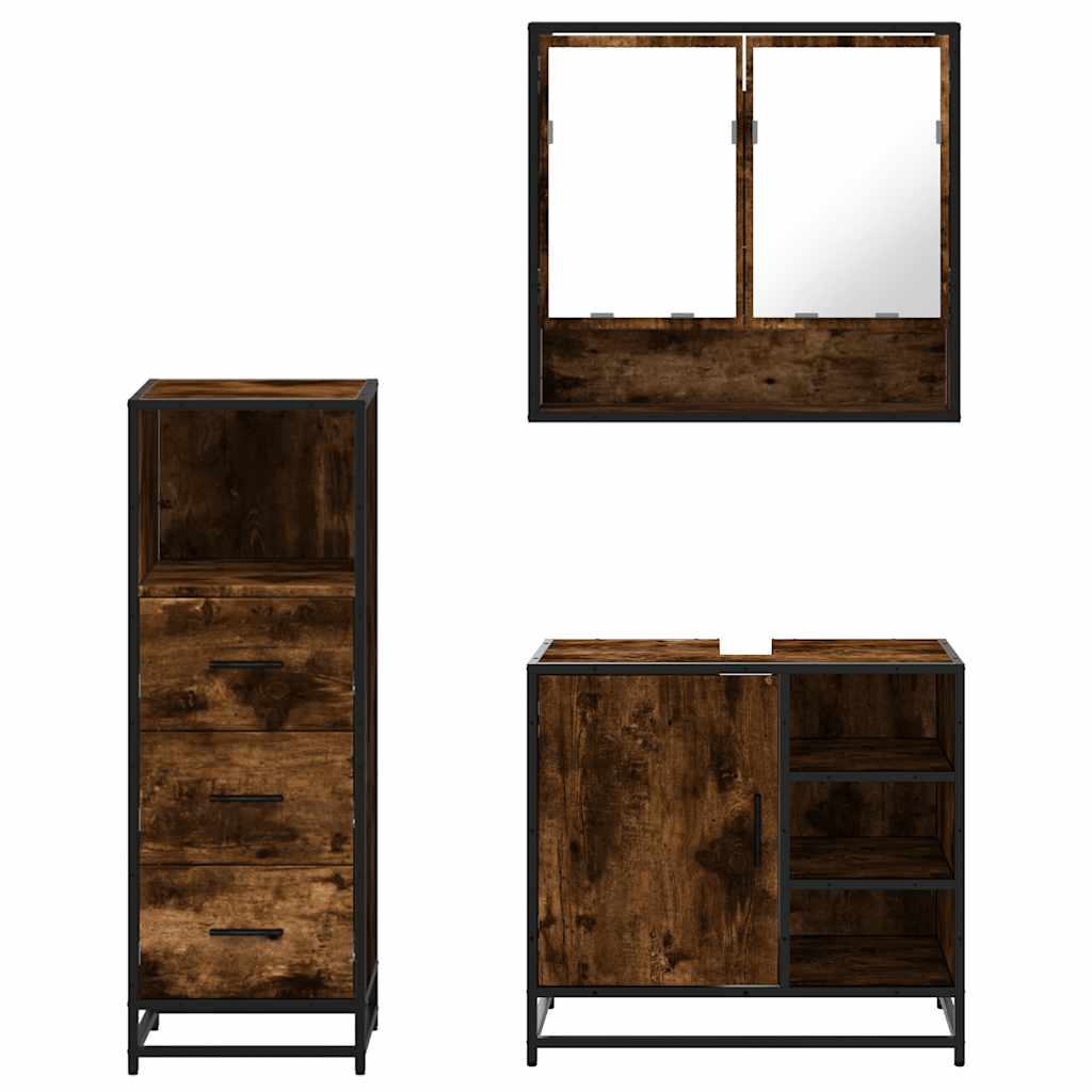 Ensemble de meubles de salle de bain 3 pcs Chêne fumé