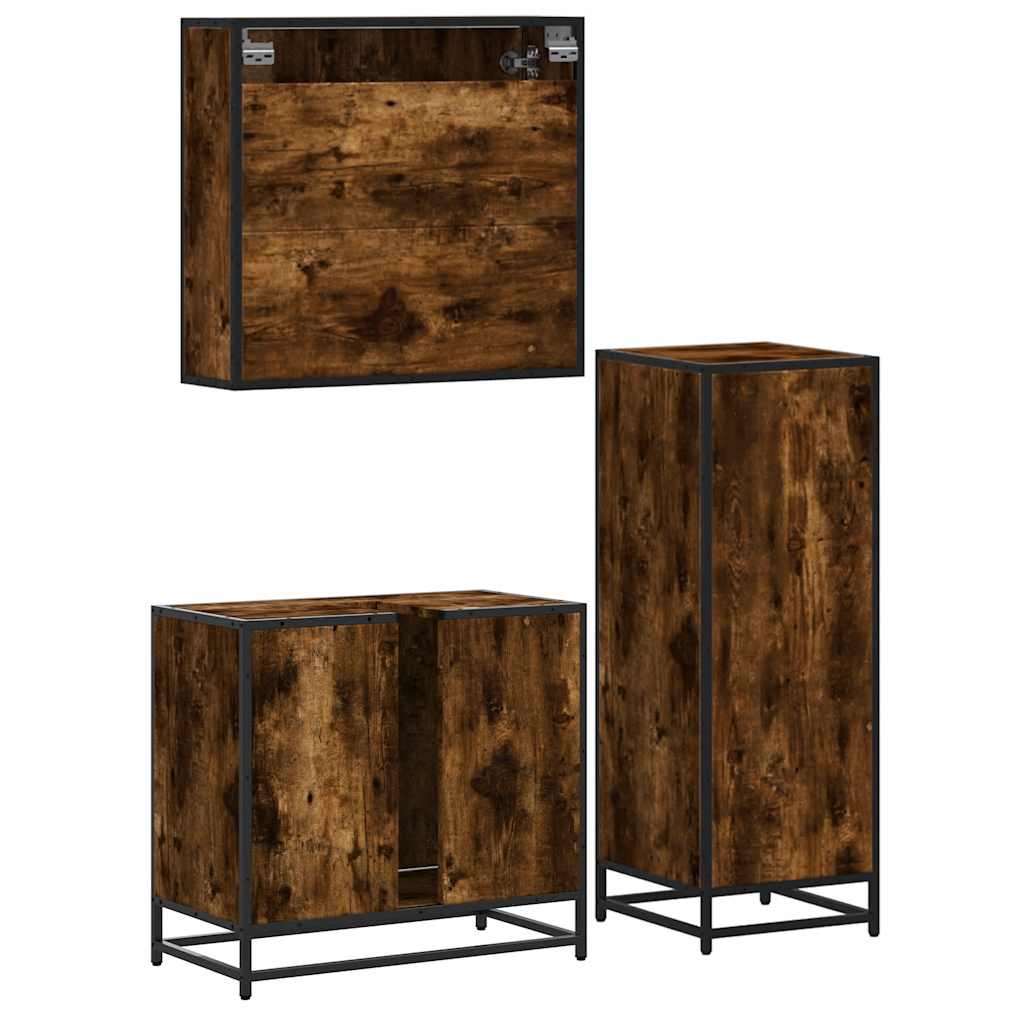 Ensemble de meubles de salle de bain 3 pcs Chêne fumé