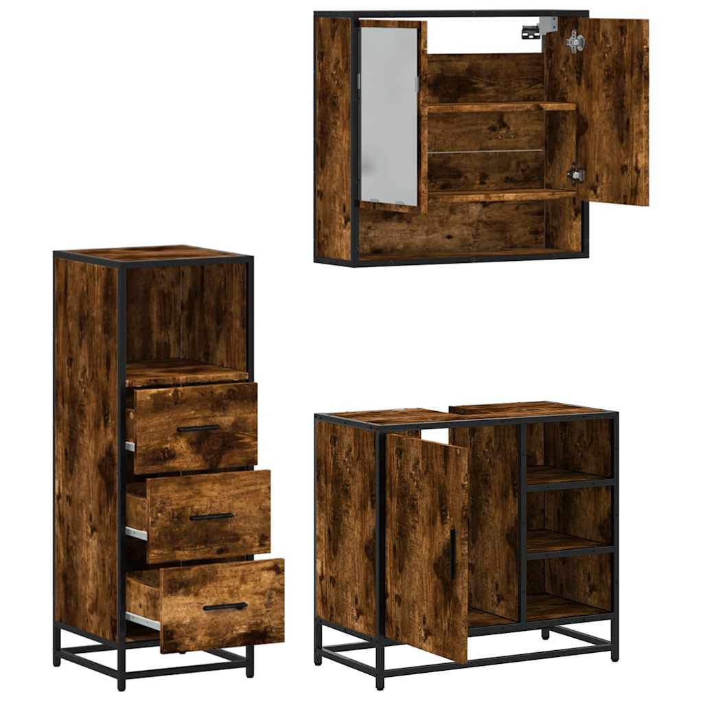 Ensemble de meubles de salle de bain 3 pcs Chêne fumé