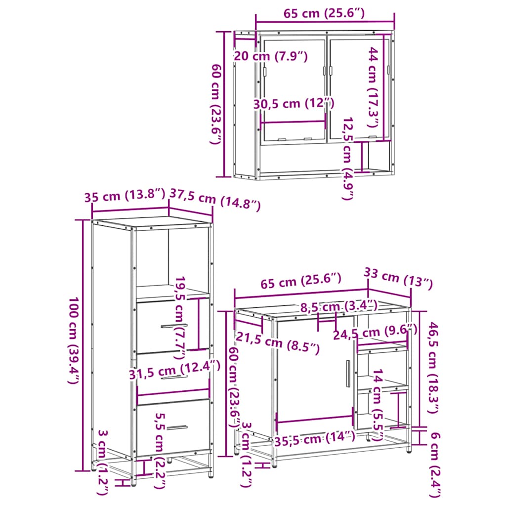 Ensemble de meubles de salle de bain 3 pcs Chêne fumé