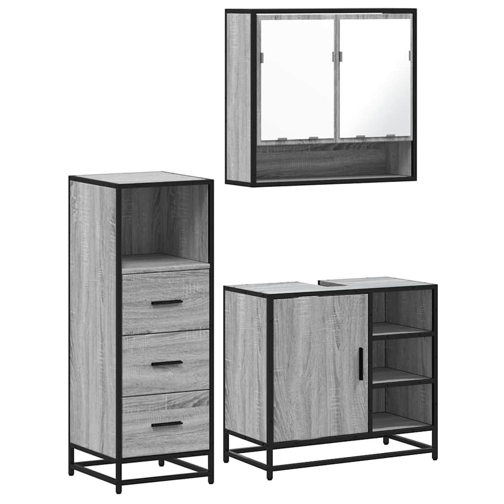 Ensemble de meubles de salle de bain 3 pcs Sonoma gris