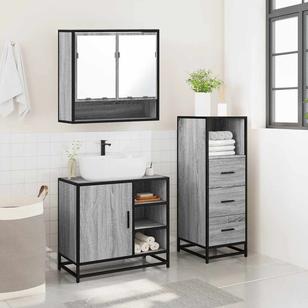 Ensemble de meubles de salle de bain 3 pcs Sonoma gris