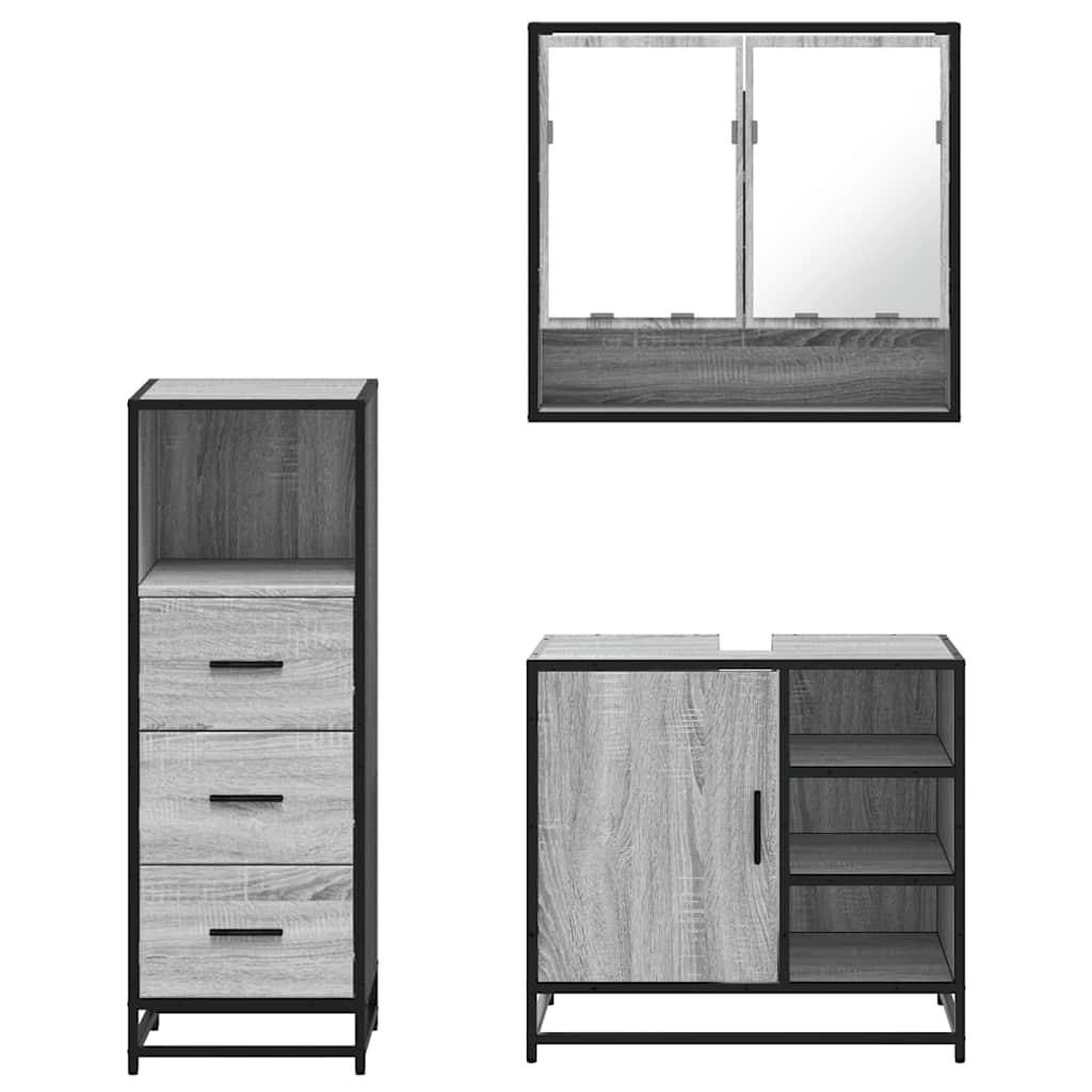 Ensemble de meubles de salle de bain 3 pcs Sonoma gris