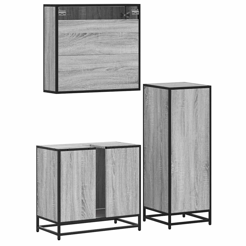 Ensemble de meubles de salle de bain 3 pcs Sonoma gris