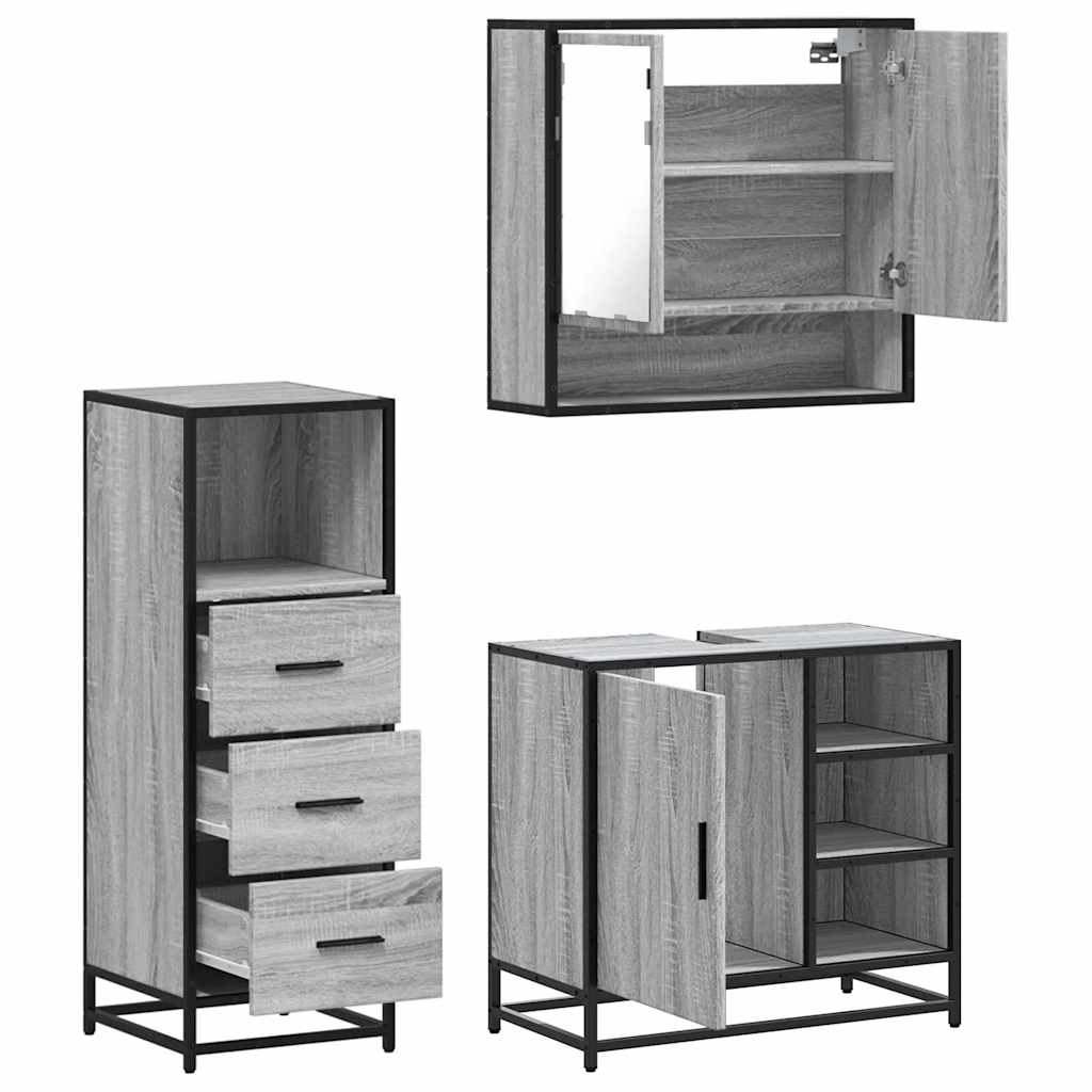 Ensemble de meubles de salle de bain 3 pcs Sonoma gris