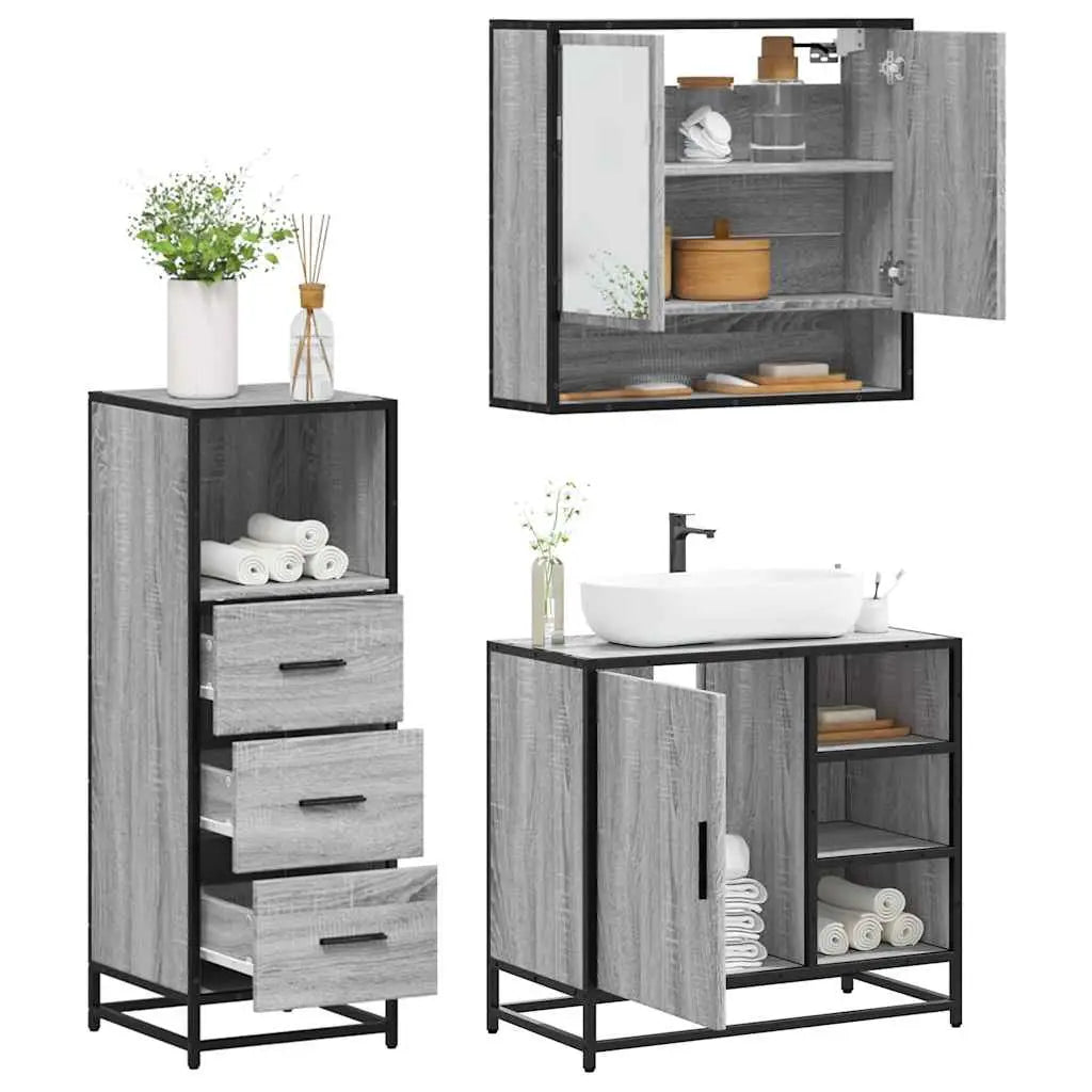 Ensemble de meubles de salle de bain 3 pcs Sonoma gris - XIOS
