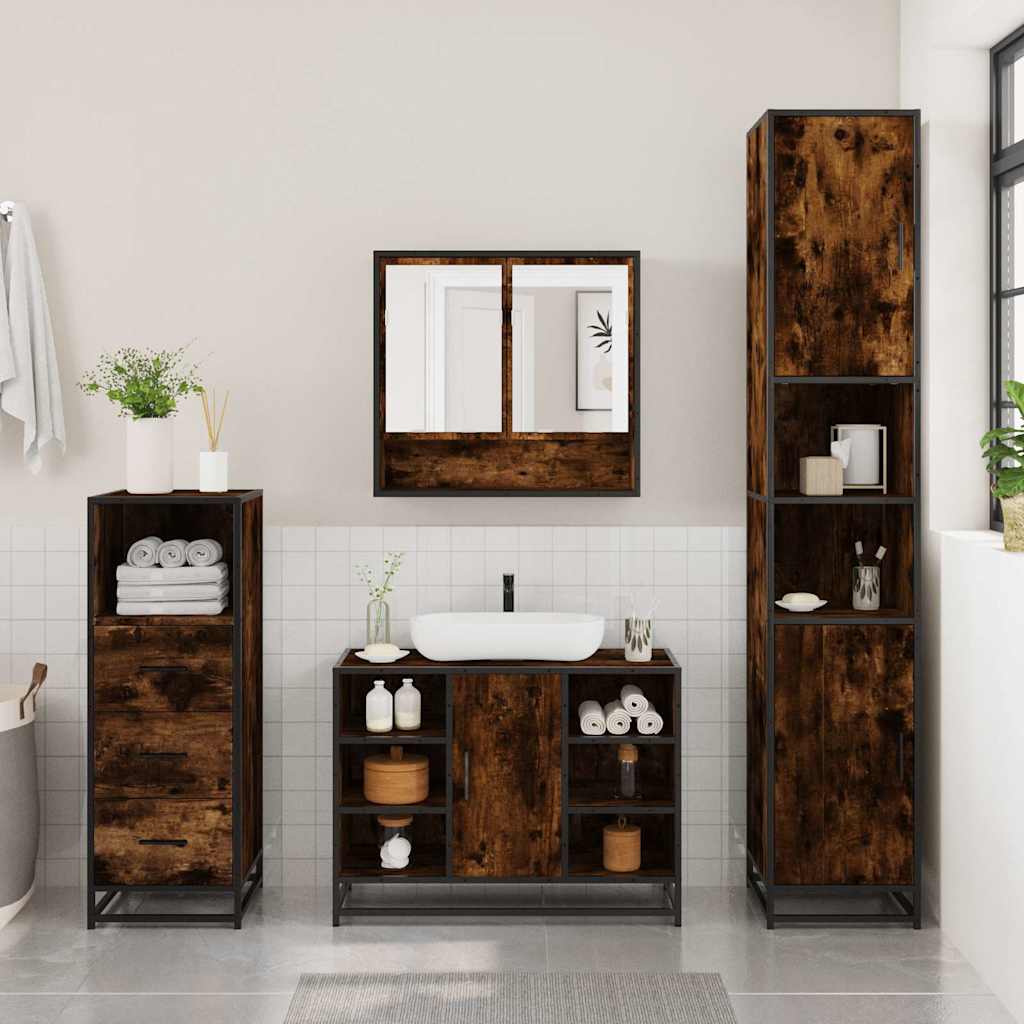 Ensemble de meubles de salle de bain 3 pcs Chêne fumé