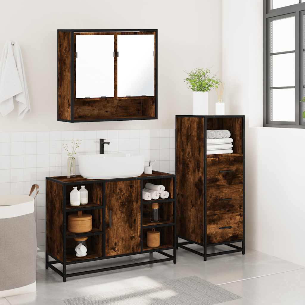 Ensemble de meubles de salle de bain 3 pcs Chêne fumé