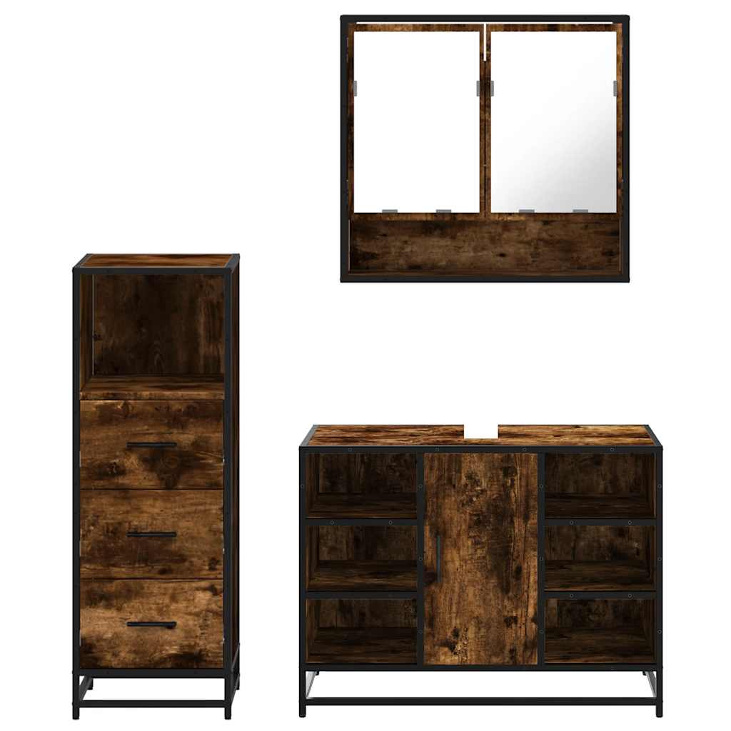 Ensemble de meubles de salle de bain 3 pcs Chêne fumé