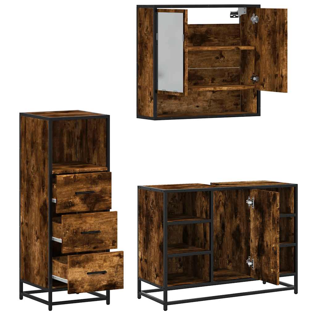Ensemble de meubles de salle de bain 3 pcs Chêne fumé