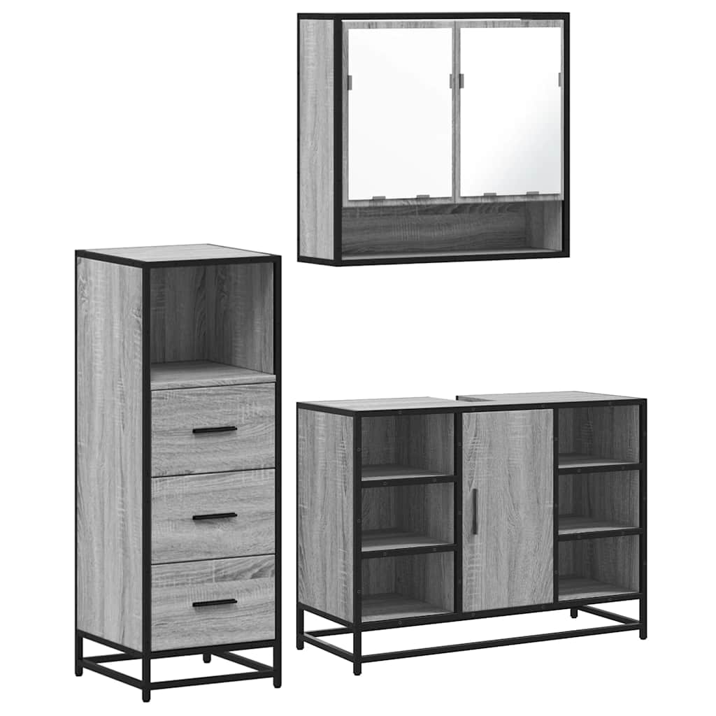 Ensemble de meubles de salle de bain 3 pcs Sonoma gris