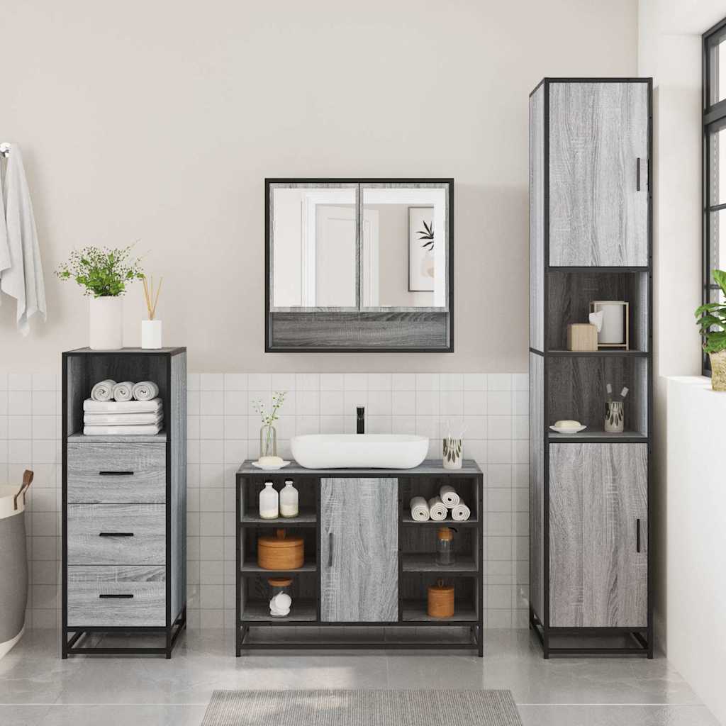 Ensemble de meubles de salle de bain 3 pcs Sonoma gris