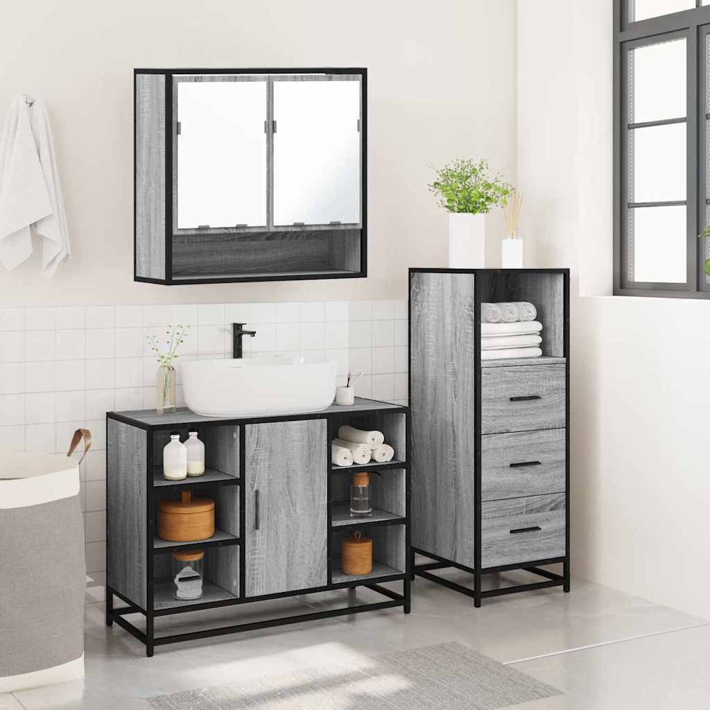 Ensemble de meubles de salle de bain 3 pcs Sonoma gris