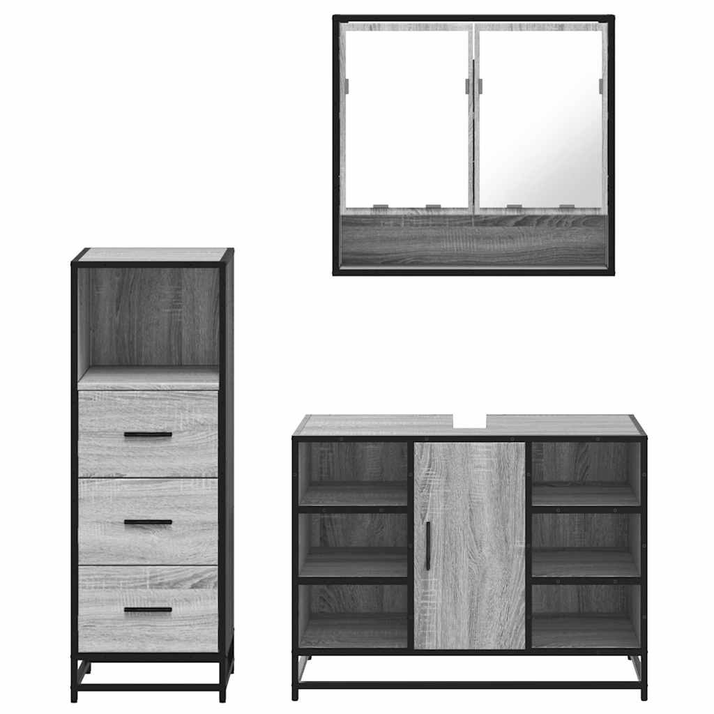 Ensemble de meubles de salle de bain 3 pcs Sonoma gris