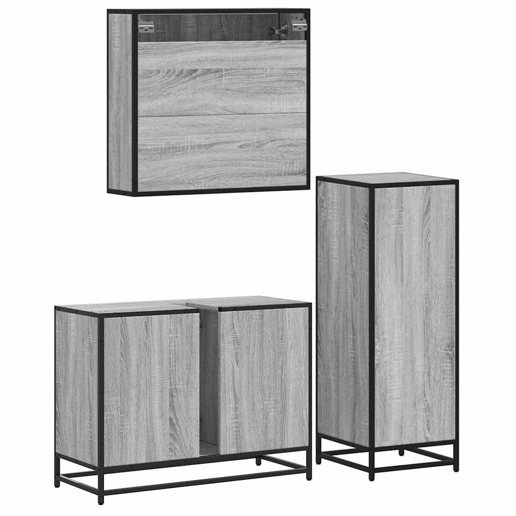 Ensemble de meubles de salle de bain 3 pcs Sonoma gris