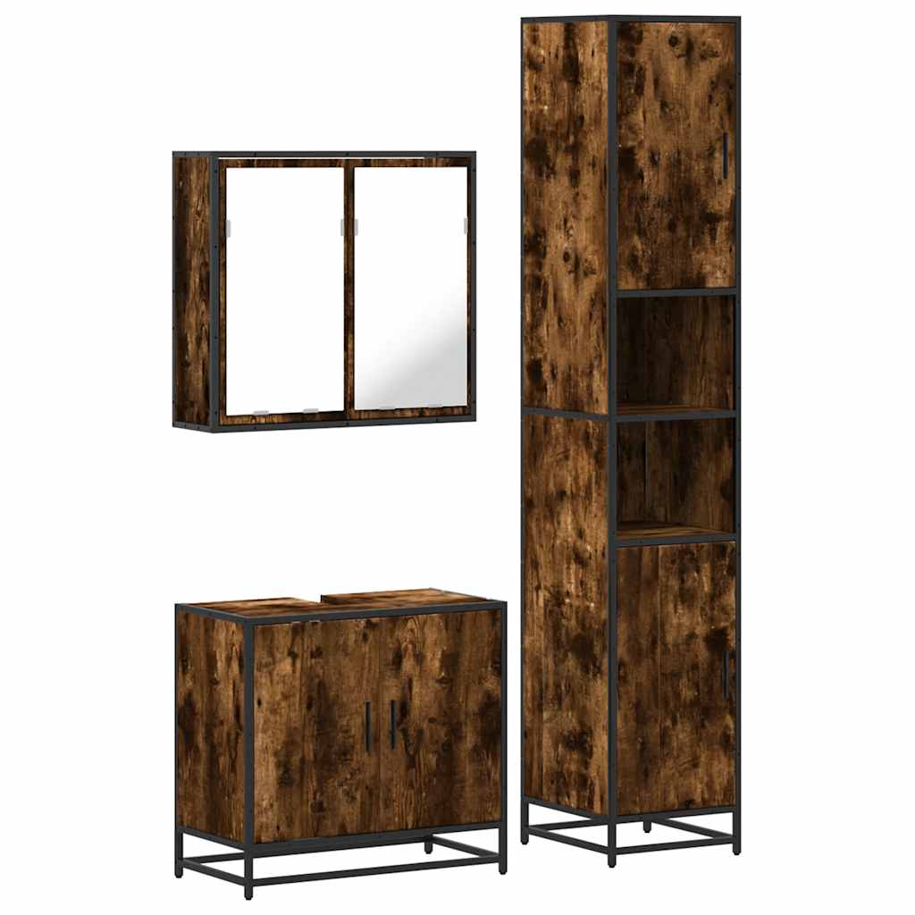 Ensemble de meubles de salle de bain 3 pcs Chêne fumé