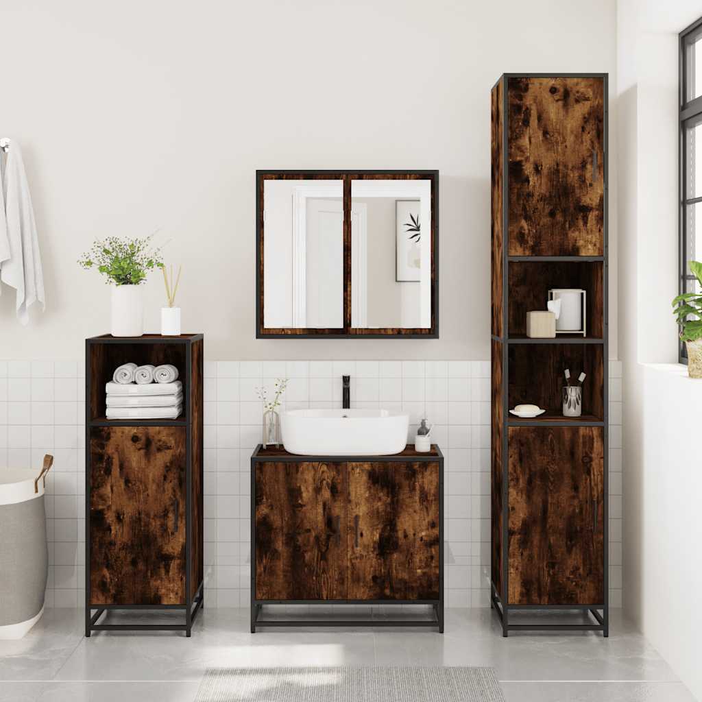 Ensemble de meubles de salle de bain 3 pcs Chêne fumé