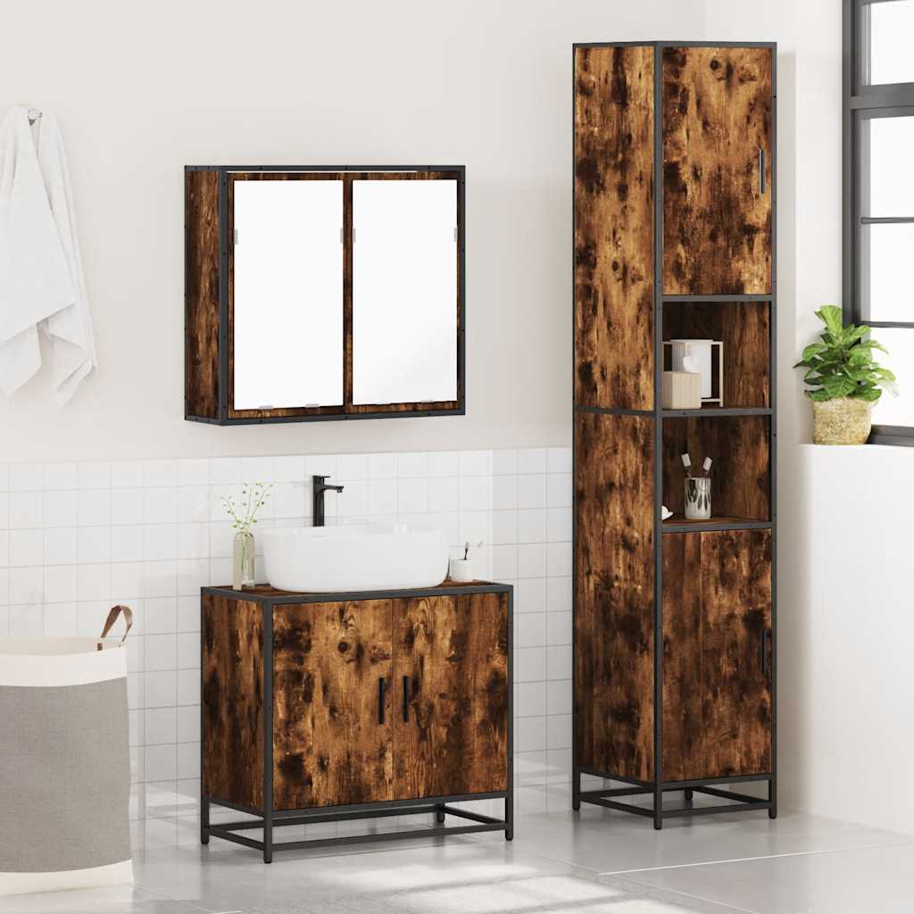 Ensemble de meubles de salle de bain 3 pcs Chêne fumé